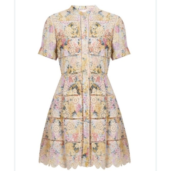 Zimmermann Dresses & Skirts - Zimmermann Valour Hydrangea-print‎ Cotton Dress in Light Yellow Sz 3